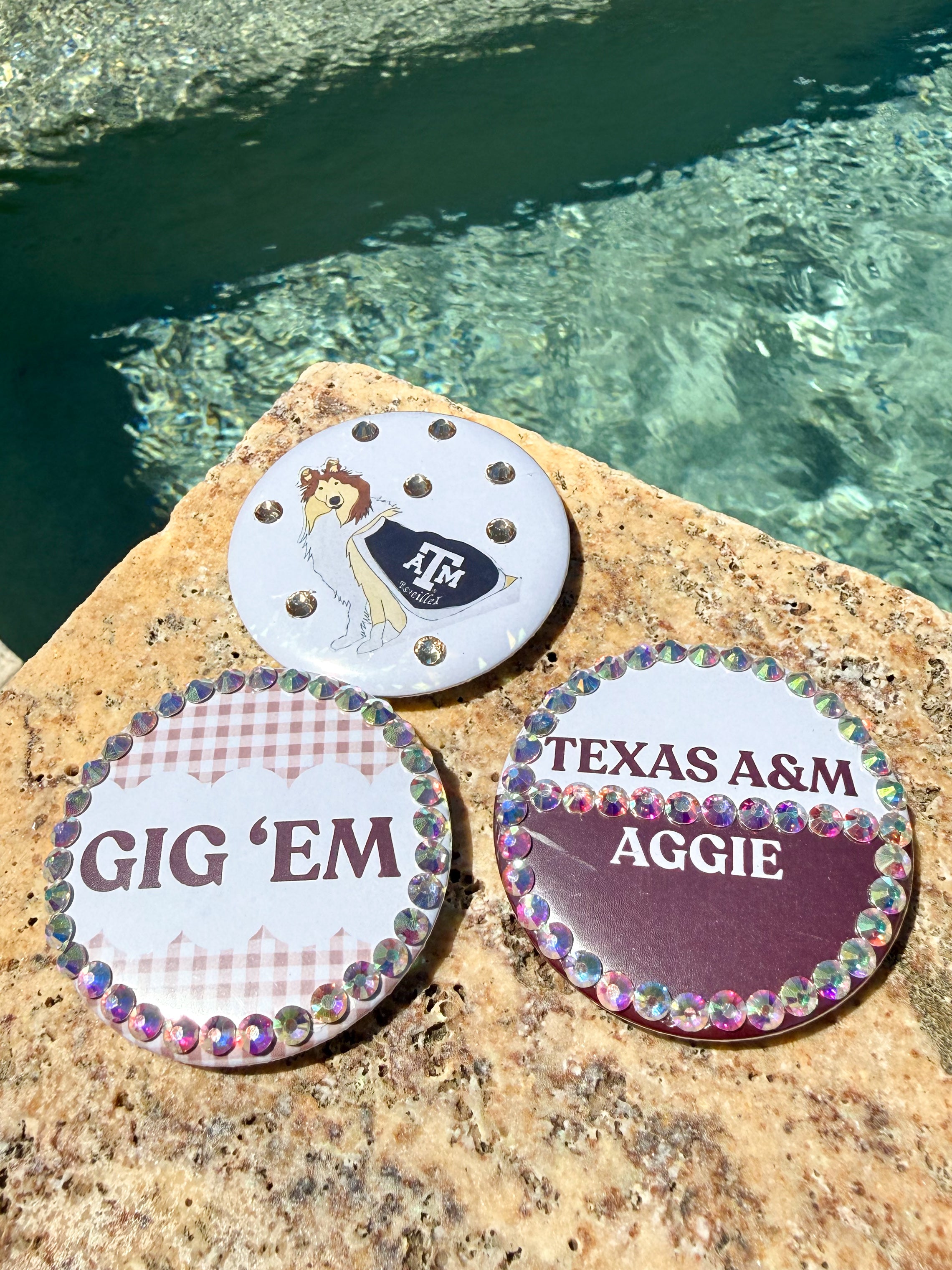SALE! Aggie Rhinestoned Button 3 Pack!